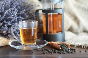 Brewed tea on a serving table