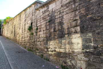 Historic medieval wall from ottoman empire in Istanbul, Turkey
