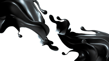 Splash of thick black liquid. 3d illustration, 3d rendering.