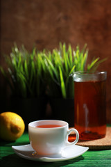 Brewing tea on a wooden table