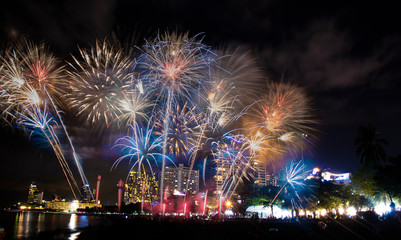 Naklejka premium Colorful of fireworks in Happy New Year 2020 holiday festival