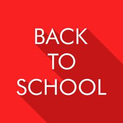 Logotipo con texto BACK TO SCHOOL en blanco con sombra en fondo rojo