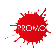 Logotipo con texto PROMO en blanco sobre salpicadura en color rojo