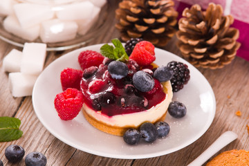 Cheesecakes with mixed berries.