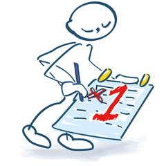 Strichmännchen trägt den Termin  1 in den Terminkalender