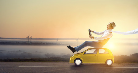 Happy travelling on toy vehicle