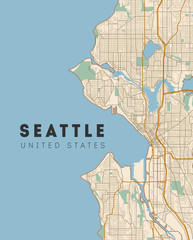 Seattle road and neighbourhood map. Washington