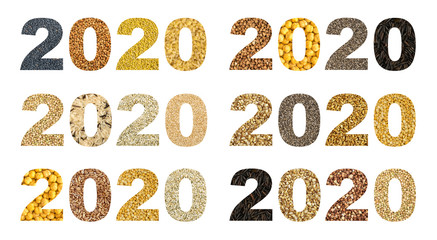 2020 Numbers Collage with Different Cereals and Edible Seeds