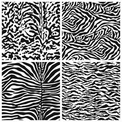 Zebra and tiger skin abstract fur vector seamless pattern in black and white