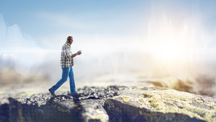 Fototapeta premium Concept of guy using Internet