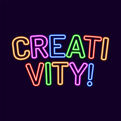 Creativity lettering Neon font 80s text letter glow light Retro techno acid style. Vector illustration