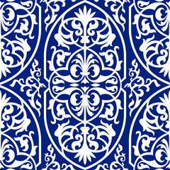Arabesque Decorative Luxury Blue Floral Seamless Pattern