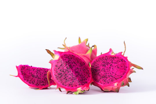 Red dragon fruit or pitaya on white background
