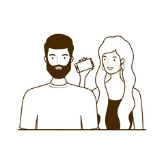 silhouette of couple of people standing on white background