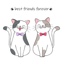 Best friends forever. Couple of cute cartoon cats. Hand drawn illustration