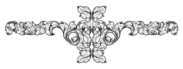 An ornamental filigree heraldry leaf pattern floral scroll vintage style design