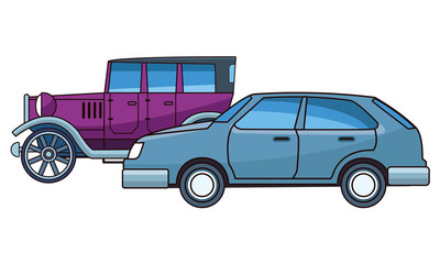 Vintage and classic with modern cars vehicles