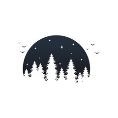 Night Pine Moon Silhouette Logo Inspirations