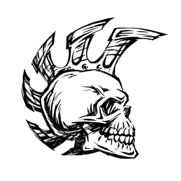 Skull mohawk drawing, tattoo print