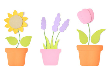 Flower in a pot paper cut on white background - isolated