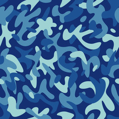 Military Camouflage Blue Seamless Pattern