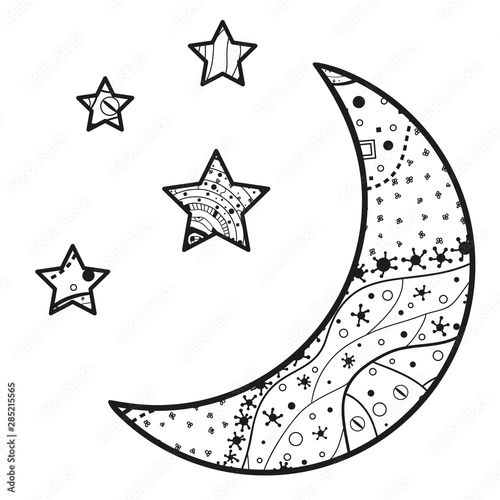 Wall mural crescent moon with stars with abstract patterns on isolation background. design for spiritual relaxa