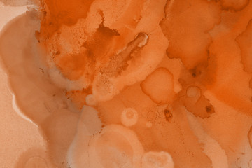 Hand painted alcohol ink background. Abstract delicate orange texture. Contemporary autumn wallpaper. 