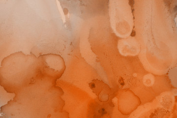 Hand painted alcohol ink background. Abstract delicate orange texture. Contemporary autumn wallpaper. 