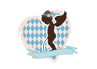 Herz mit Engel,blauem Rautenmuster,Banner,Edelweis