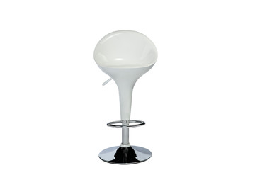 Modern white plastic bar stool isolated on a white background. Front view with clipping path