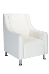 Modern white leather arm chair for living room isolated on a white background. Side view with clipping path