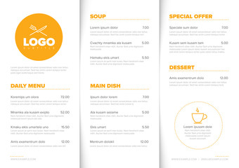 Fototapeta na wymiar Modern minimalistic restaurant menu template
