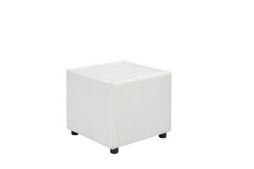 Modern white leather small coffee table on a white background. Side view with clipping path