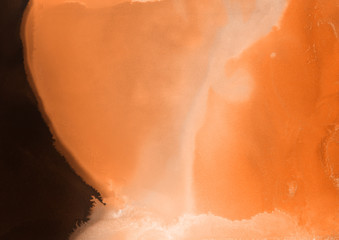 Hand painted alcohol ink background. Abstract delicate orange texture. Contemporary autumn wallpaper. 