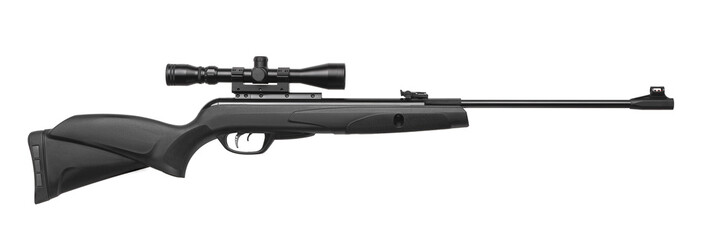 Air rifle with a telescopic sight isolate on a white background. Pneumatic gun. Sports air rifle...
