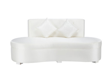Leather sofa for three persons in white color with a pillows