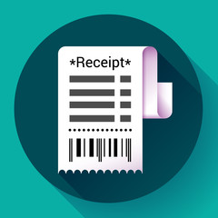 Paper receipt, bank document, payment and bill invoice icon, retail and sales concept, vector illustration.