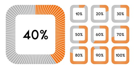 Percentage sign icon set vector,from 10 to 100