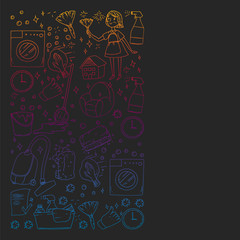 cleaning services company vector monochrome pattern on black background, drawing gradient.
