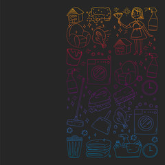 cleaning services company vector monochrome pattern on black background, drawing gradient.