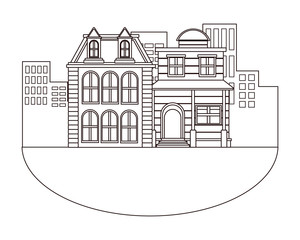 Fototapeta premium Urban buildings and city architecture in black and white