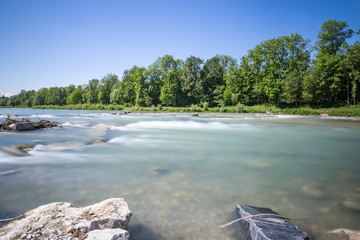 Longtime Exposure of River with River Steps and River Bank in Munich, Bavaria, Germany, Europe