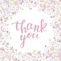 floral frame soft colors and hand lettering thank you