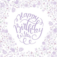 floral frame soft colors and hand lettering happy birthday