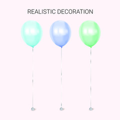 Hyper realistic balloons background. Love card with air balloons Vector realistic. Pink and yellow joyful colorful.