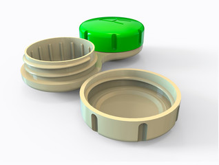 Contact lens case. 3D rendering. Isolated on white background.