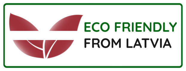 Eco friendly from Latvia badge. Flag in leaf shapes illustration.