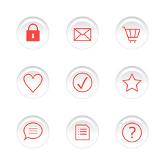 Set white buttons icon for shopping site.