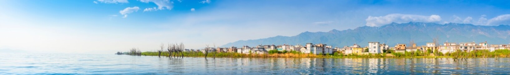 Landscape of Erhai Lake, Dali Ancient City (Dali Old Town) and Cangshan Mountain. Located in Dali,...