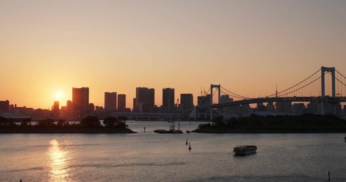 Odaiba city landscape in the sunset time